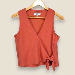 Madewell Texture & Thread Sleeveless Top‎ Blouse Women XS Tie Front Wrap Orange